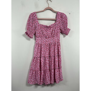 Girls Blu Pepper Fit And Flare Lined Mini Dress Small Pink Puffy Sleeves Ruffles